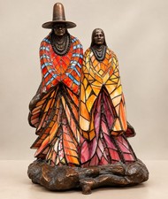 Rabbito Native American Couple Stained Glass Table Lamp picture