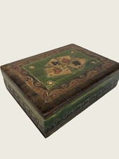 Vintage Carved Wood Playing Card Storage Box 6.25” picture