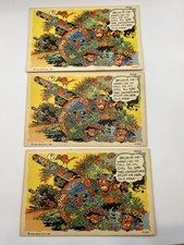 WWII Era Army Comics Postcard Soldiers & Flowers Humor  1940s Color Lot Of 3 picture