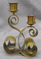 Vintage Handmade Brass SC Double Candlestick Candle Holder Candleholder picture