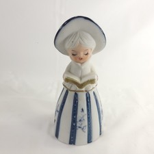 Vintage Jasco Blue Girl Singing Porcelain Dinner Bell Ceramic Figurine Taiwan picture