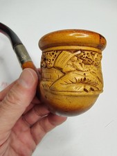 Rare Antique Hand Carved Tobacco Pipe German Man Lounging picture