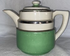 Vintage Fraunfelter  387 China Coffee/ Teapot “1930’s” Green/White Silver Trim  picture