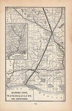 1893 Kansas City Watkins & Gulf Railway Map Vintage Railroad Map 2280 picture