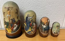 Signed Russian Religious Matryoshka Nesting Dolls Jesus Life 4 Pc Hand Painted picture