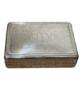Vintage Silver Plated Jewelry Trinket Box Hinged Lid Lined Blue Initials DDM picture