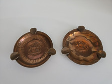 2 Hammered Copper Ashtray Andean Condor Silver Coins Crest Republica de Chile picture