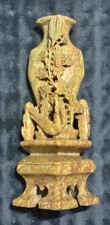 Vintage Soapstone Chinese Hand Carved Bud Vase Flowers Leaves picture