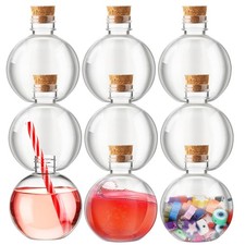 Jinei 9 Pcs 8 Oz Clear Plastic Potion Bottles Sphere Corked,Wooden,Topper picture