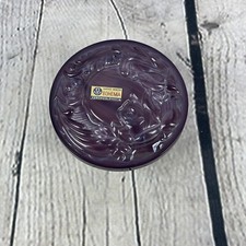 Vintage Bohemia Glass Trinket Box Dish Jewelry Purple Rose Floral Czechoslovakia picture