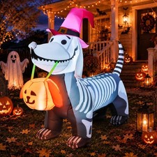 GOOSH 5.5 FT Halloween Inflatable Skeleton Puppy Pumpkin LED Yard Decoration picture