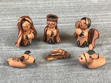Vintage Storyteller JEMEZ Pueblo Clay Pottery NATIVITY SET Signed Elsie '95 picture