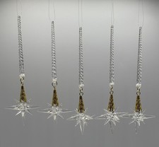 Vtg 3D Acrylic Atomic Starburst Christmas Ornaments Stars Gold Accents Lot Of 5 picture