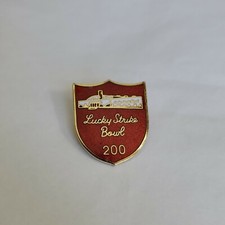 Lucky Strike Bowl 200 Game Bowling Lapel Pin Bowling Alley Chain Red Shield picture