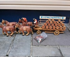 Vintage NY Worlds Fair Lowenbrau Beer Wagon Display Horses Driver Rider Barrels picture