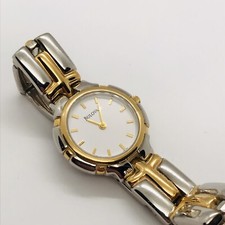 7” BULOVA QUARTZ WOMENS TWO TONE WATCH NEW BATTERY SLIM BEAUTIFUL picture