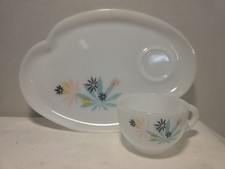 One Vintage Atomic Flower Federal Milk glass Snack Set 1950’s (One ) picture
