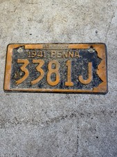 Vintage 1941 PENNA License Plate 3381J EXP. 3-31-42 Blue With Yellow picture