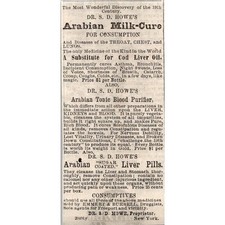 Dr. S. D. Howe's Arabian Milk-Cure New York NY 1876 Freeport IL Clipping SAJ2-H6 picture