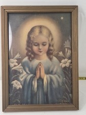 Antique 1935 Stella Matutina North Star Praying Child Print – Framed picture
