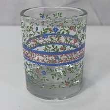 Vintage Floral Flower Juice Glass Tumbler Blue Green 2.75