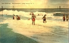 Southampton Long Island NY Vintage Postcard 1934 Surf Bathing Beach Waves picture