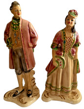 Vintage Mid-Century Chalkware Earthenware Colonial Courting Couple Figurines picture