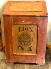 1890s WOOLSON SPICE CO. LION COFFEE GENERAL STORE WOOD BOX MERCANTILE DISPLAY picture