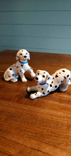 Dalmatian Dog Figurines Set of 2 White w/ Black Spots, Blue Collar picture
