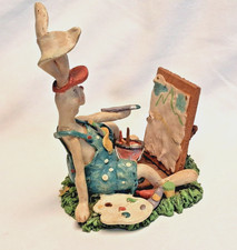 VTG Bunny Rabbit outside Painting Paint Brush, Canvas 5.75 Inches high FIGURINE picture