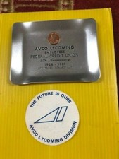 VINTAGE AVCO LYCOMING METAL DISH AND STICKER FEDERAL CREDIT UNION 1956-1981 picture
