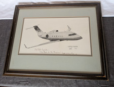 Framed Drawing Canadair Challenger Drawing by Joe Milich Signed Personalized #20 picture