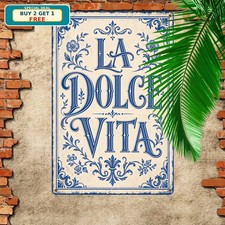 Dolce Vita Blue Coastal Italian Style Metal Tin Sign picture