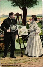 Vintage Comic Postcard Artist Woman Painting Man Spies Antique Art Humor picture