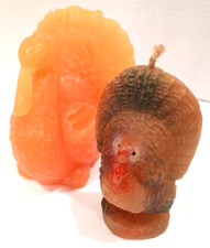 VTG Turkey Shaped Candles LOT of 2 Thanksgiving Decoration Fall Autumn Harvest picture