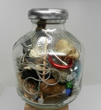 Magpie Mystery Crow Glass Jar Found Object Trinkets, Treasures, Nature Oddities  picture