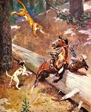 Cougar Attack Harold Von Schmidt Art '57 MCM Western Action Scene Vtg Mag CutOut picture