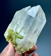 333Gram green Tourmaline crystal with quartz specimen from chappu mine,Pakistan picture