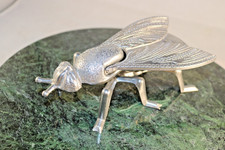 Vintage Metal Fly Trinket Box Ashtray Hinged Wings 7 Inch Long picture