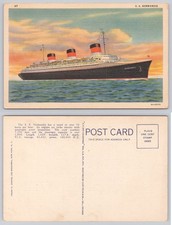 S.S. Normandie Ocean Liner Curt Teich Linen Postcard 1936 picture