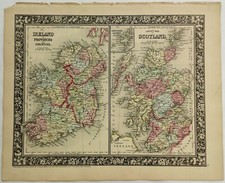 1860 Mitchell's Huge Hand Tinted Map SCOTLAND & IRELAND Counties Provinces picture
