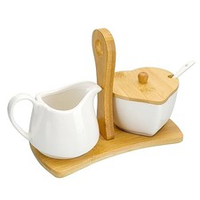Creamer and Sugar with Carry Tray Set, Ceramic Cream and Sugar Bowl Set with picture