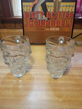 2 Pirate Skull Treasure Island Heavy Clear Glass Mugs 32oz. Luminarc Halloween picture