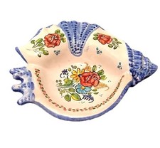 Porcelain Sevilla Spain Flora Sea Shell Conch Dish 7.5” Vtg Hand Painted Ceramic picture