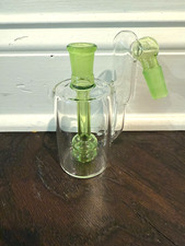 14MM CLEAR GLASS WATER PIPE ASH CATCHER CLEAR DOUBLE SHOWER PERC 45DEGREE GREEN picture