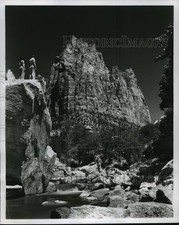 1957 Press Photo Three Patriarchs watch Virgin River in Zion National Park picture
