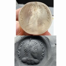 Ancient Old Roman King Crystal Rock Stone Seal Inscribed Stamp Bead picture
