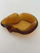 Vintage Vicking Amber Gold Glass Bunny Rabbit Shaped Ashtray Trinket Dish picture