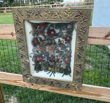 Victorian Mourning SHADOW BOX Antique FolkArt Floral Flowers Yarn Chenille Wire picture