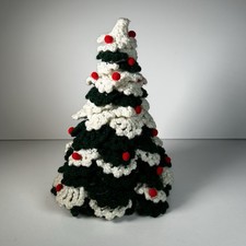Vintag Crochet Christmas Tree Finished Herrschners Green White Yarn Table Mantle picture